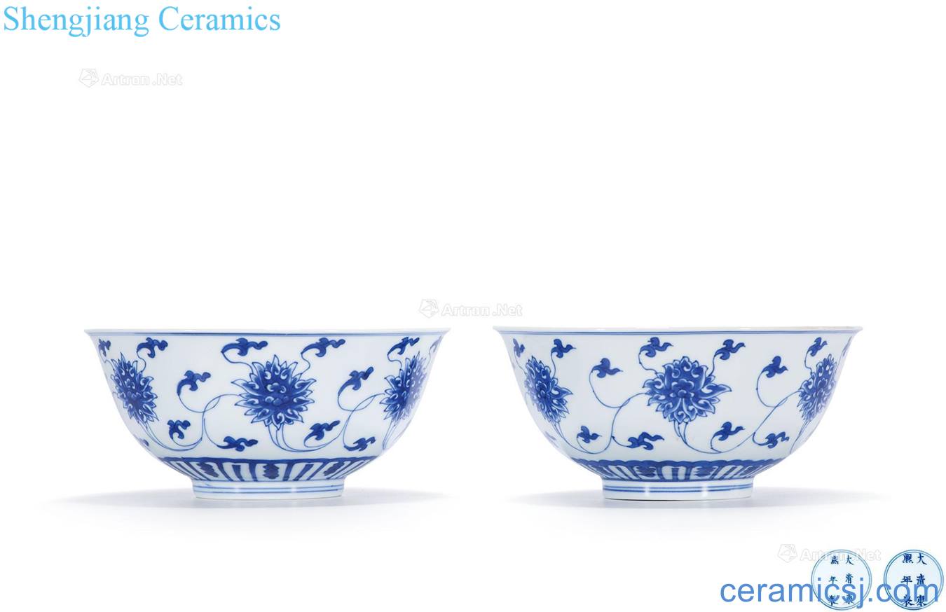 The qing emperor kangxi Blue and white tie up branch passionflower green-splashed bowls (a)