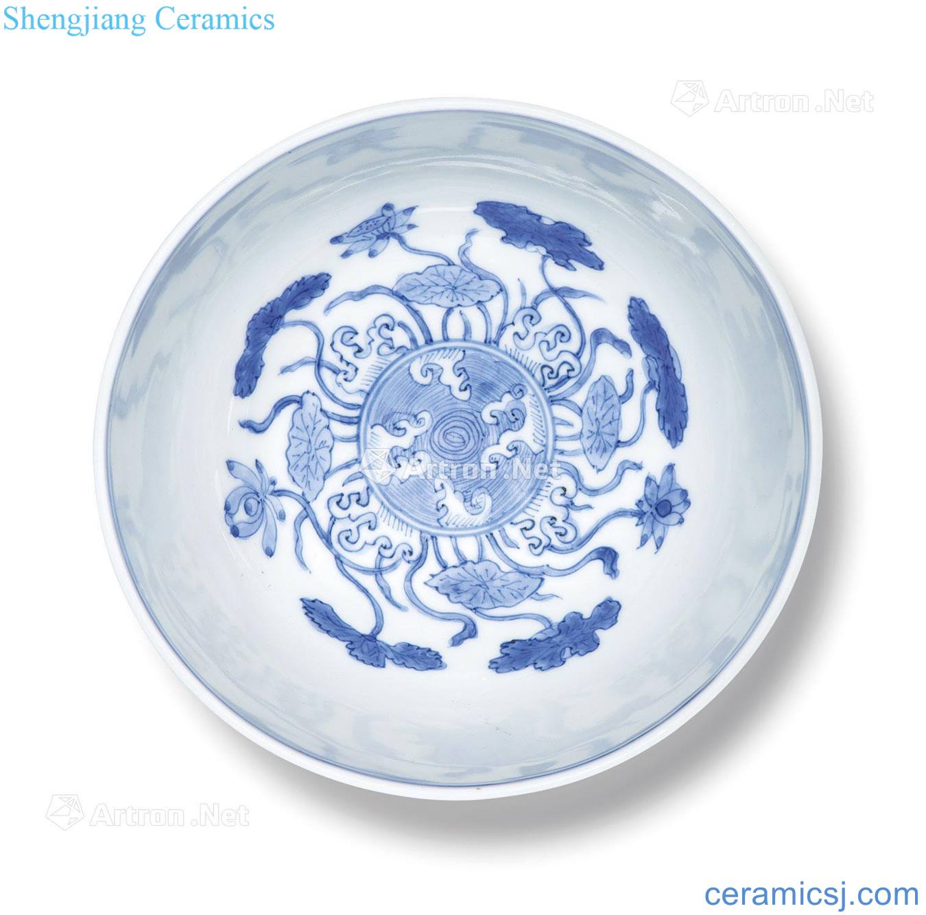 Jiajing of blue and white landscape lotus pond green-splashed bowls