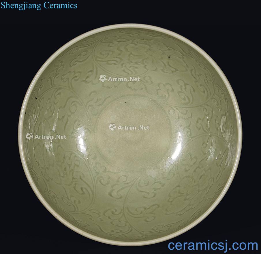 Longquan celadon in early Ming dynasty carved peony pattern big bowl