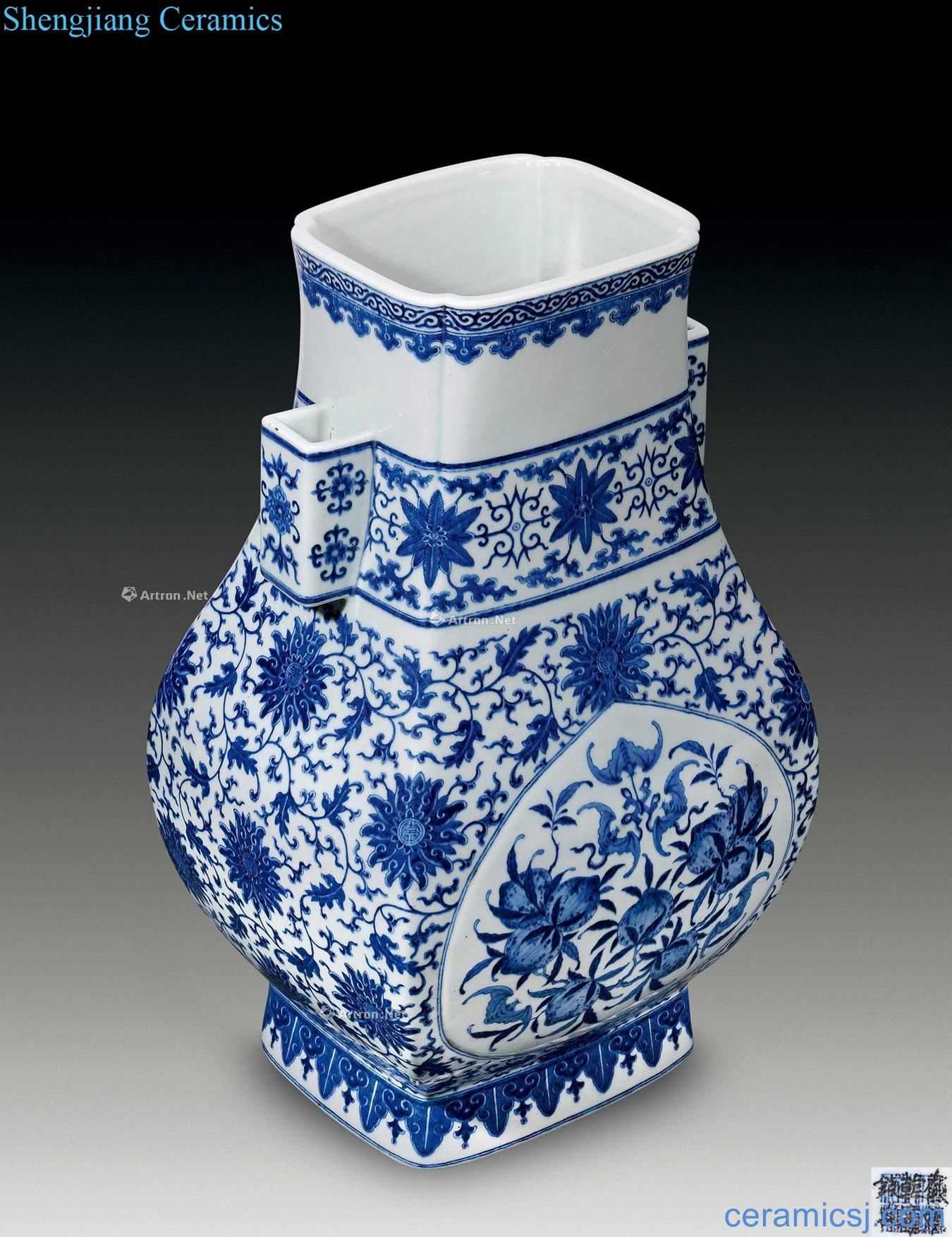 Qing qianlong blue-and-white medallion live lines through the ear and easy bottles