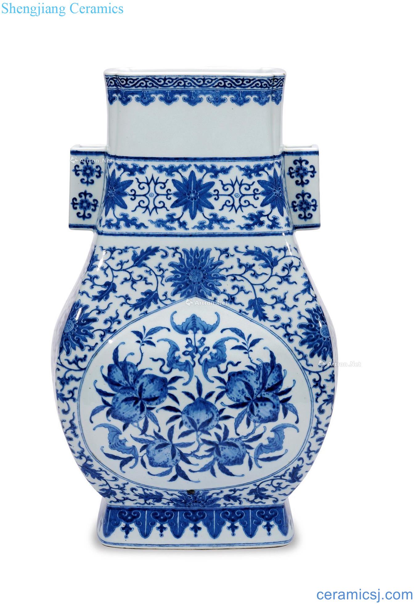 Qing qianlong blue-and-white medallion live lines through the ear and easy bottles