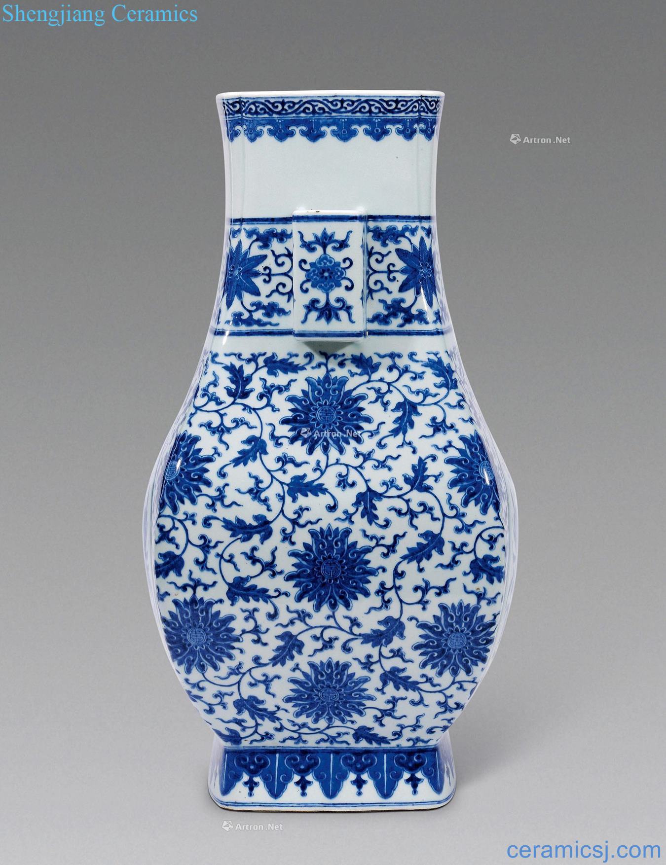 Qing qianlong blue-and-white medallion live lines through the ear and easy bottles