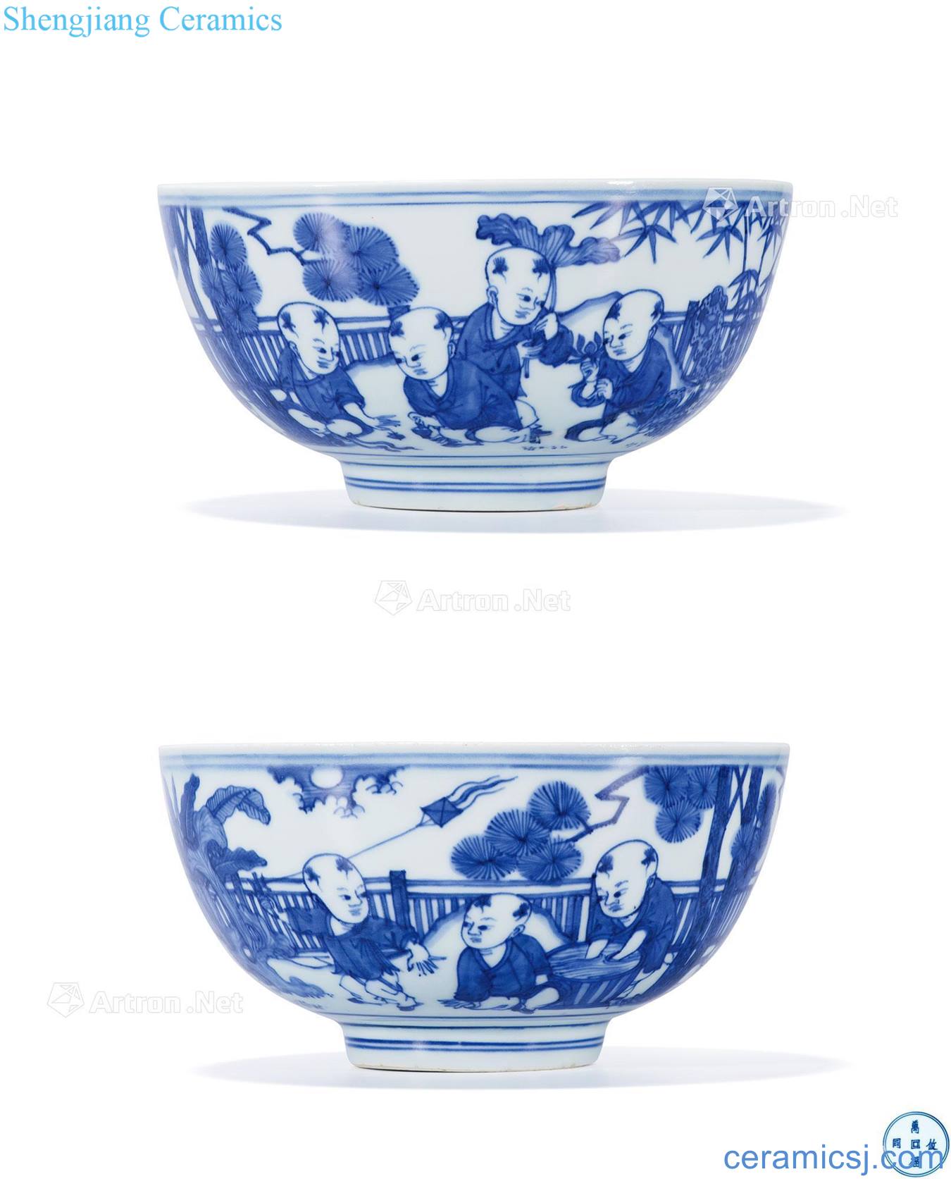 Ming jiajing, wanli Blue and white figure baby play bowls