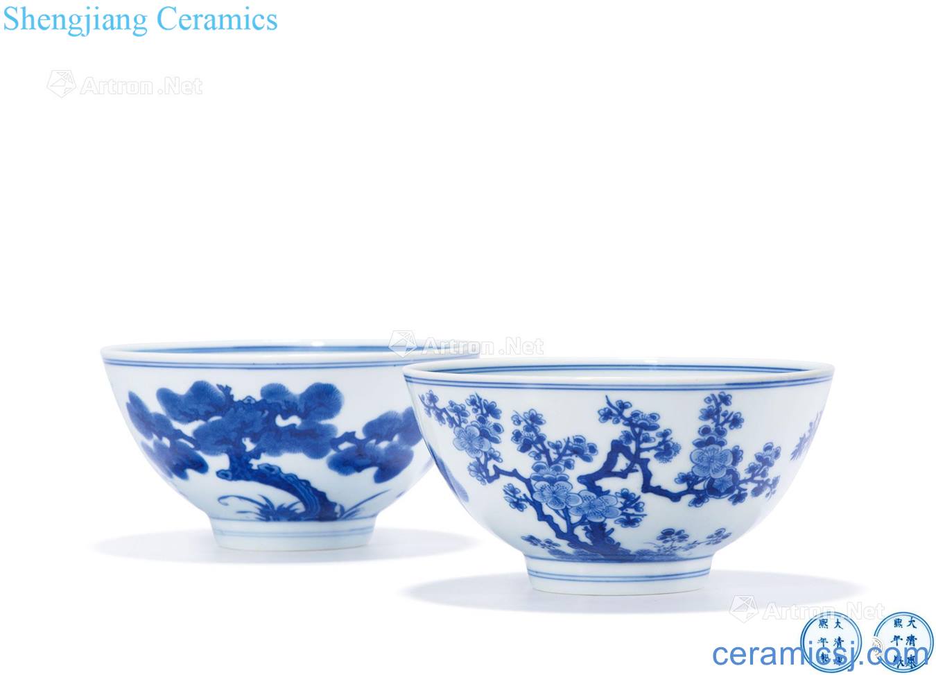 The qing emperor kangxi Blue and white shochiku MeiWen bowl (a)