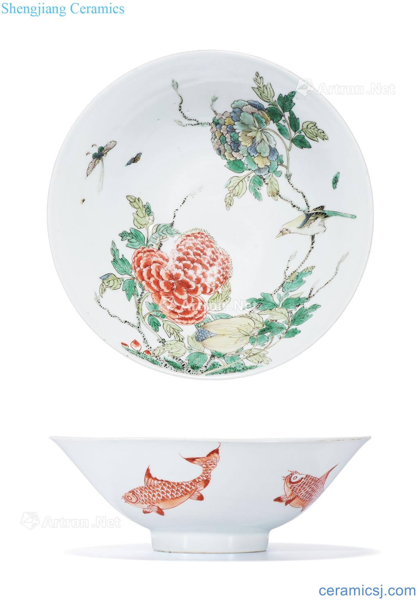 The qing emperor kangxi Multicoloured inside fold branch flowers outside fish grain hat to bowl