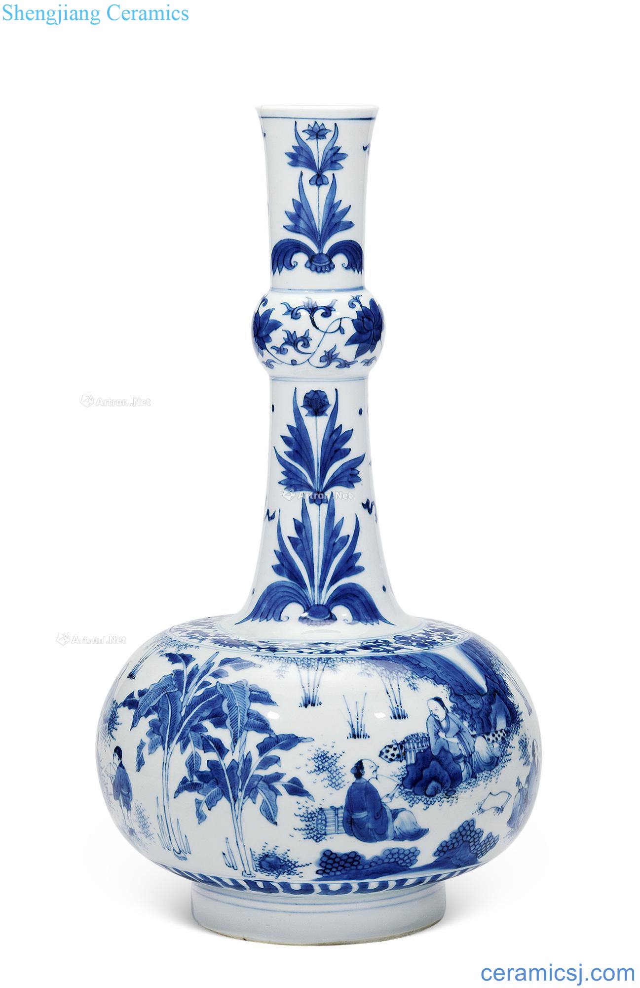 Ming chongzhen Blue and white bamboo seven sages flask
