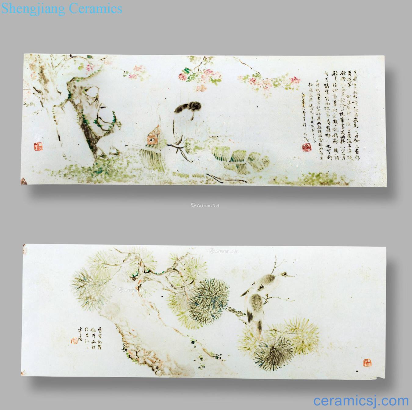 dajing Cheng door figure porcelain plate painting light purple color characters of flowers and birds