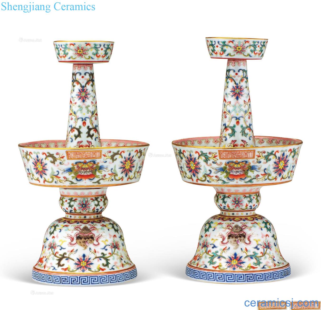 Qing jiaqing eight auspicious pastel candlestick (a)