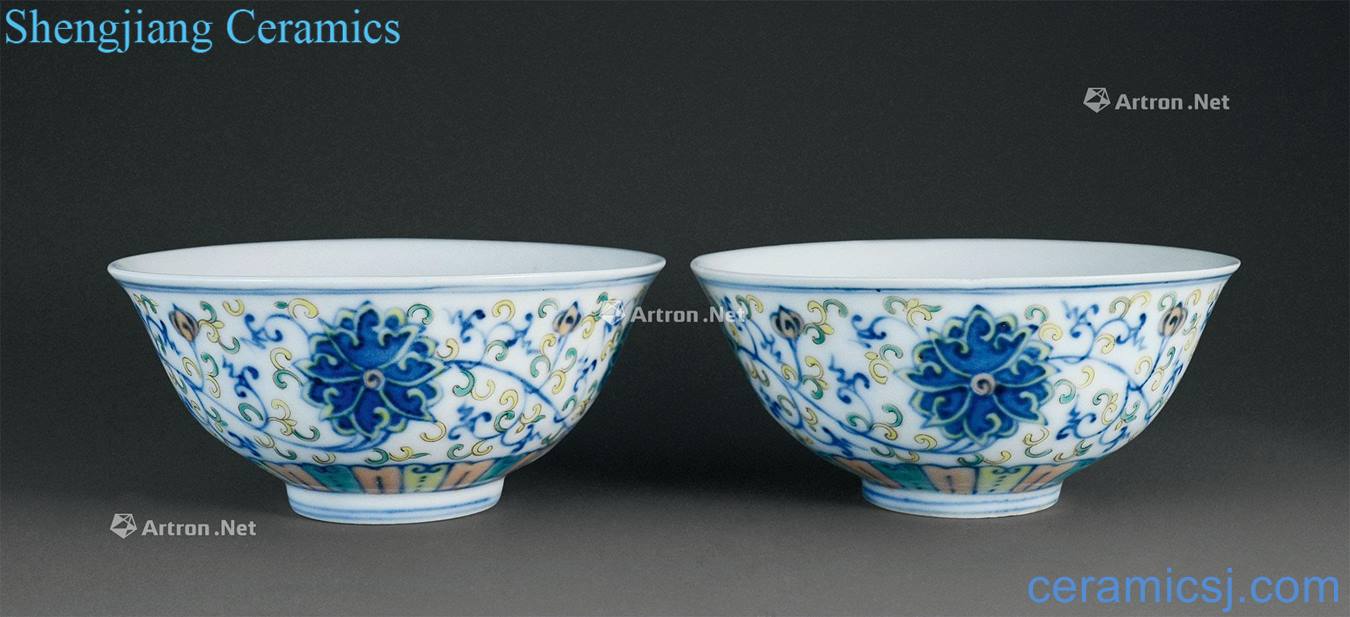 Qing guangxu Dou colors branch lotus green-splashed bowls