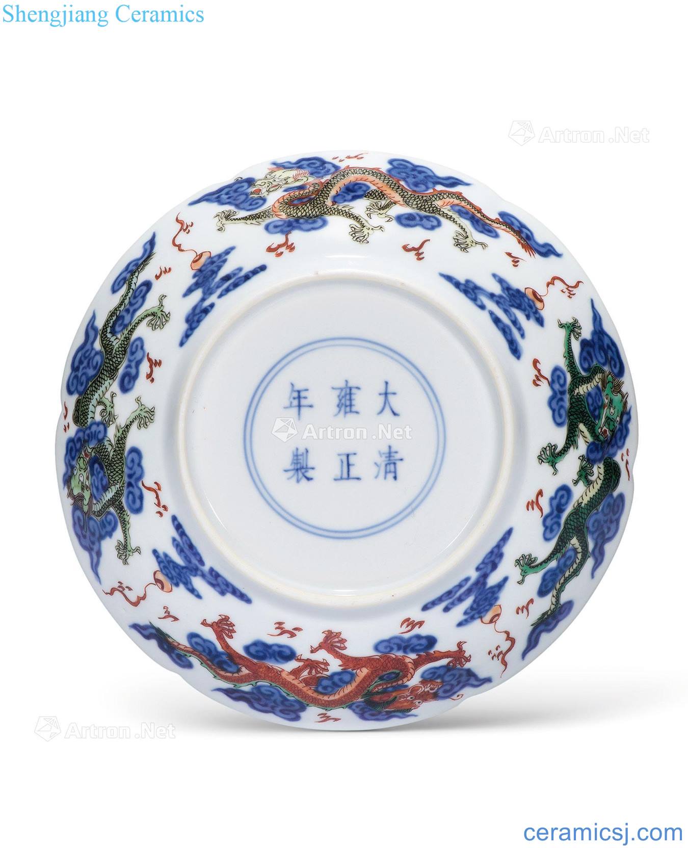 Qing yongzheng Blue and white five dragon grain kwai mouth tray