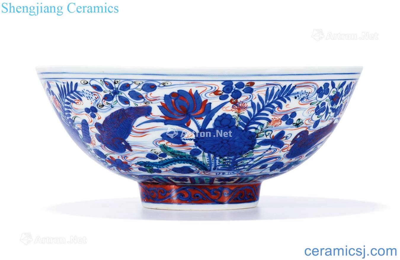Ming longqing Blue and white color lotus pond yuanyang scene graph large bowl
