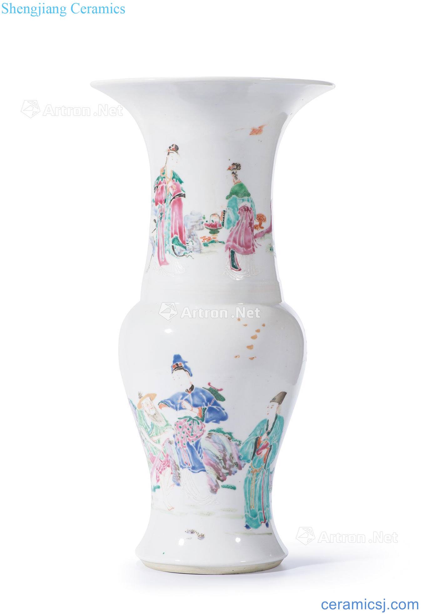 Stories of qing yongzheng pastel figure vase with flowers