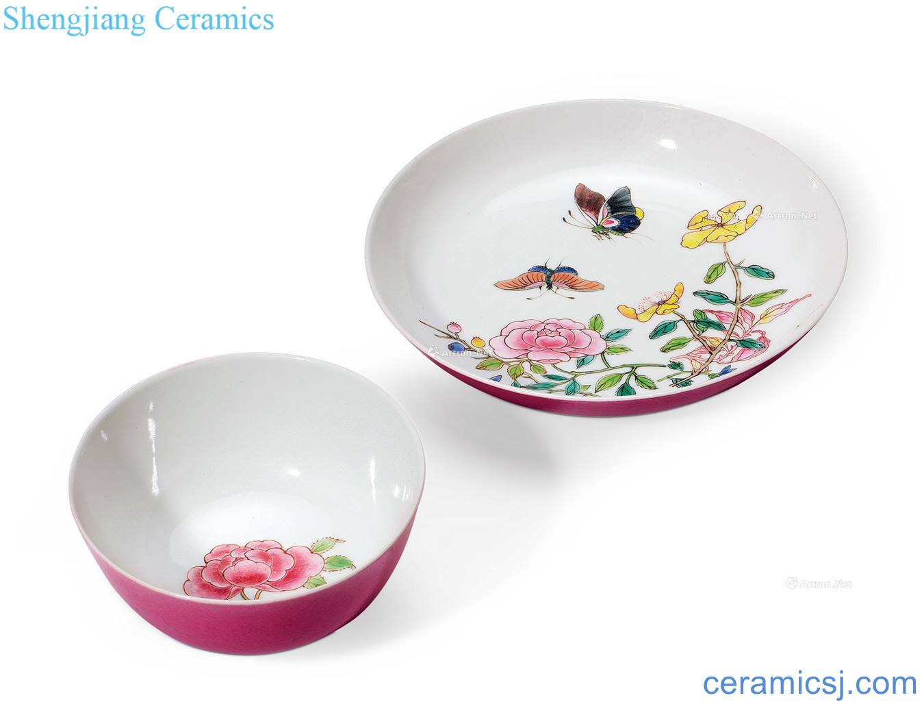 In the qing yongzheng carmine pastel dishes (a set of two)