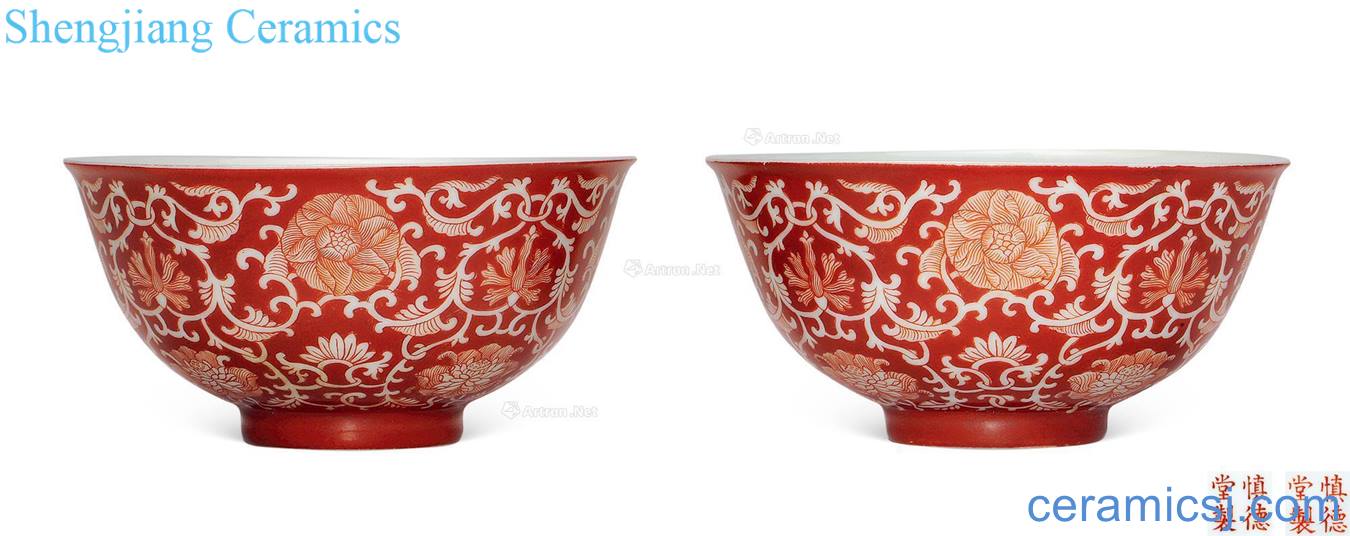 Qing daoguang Coral red pastel flowers bowl (a)