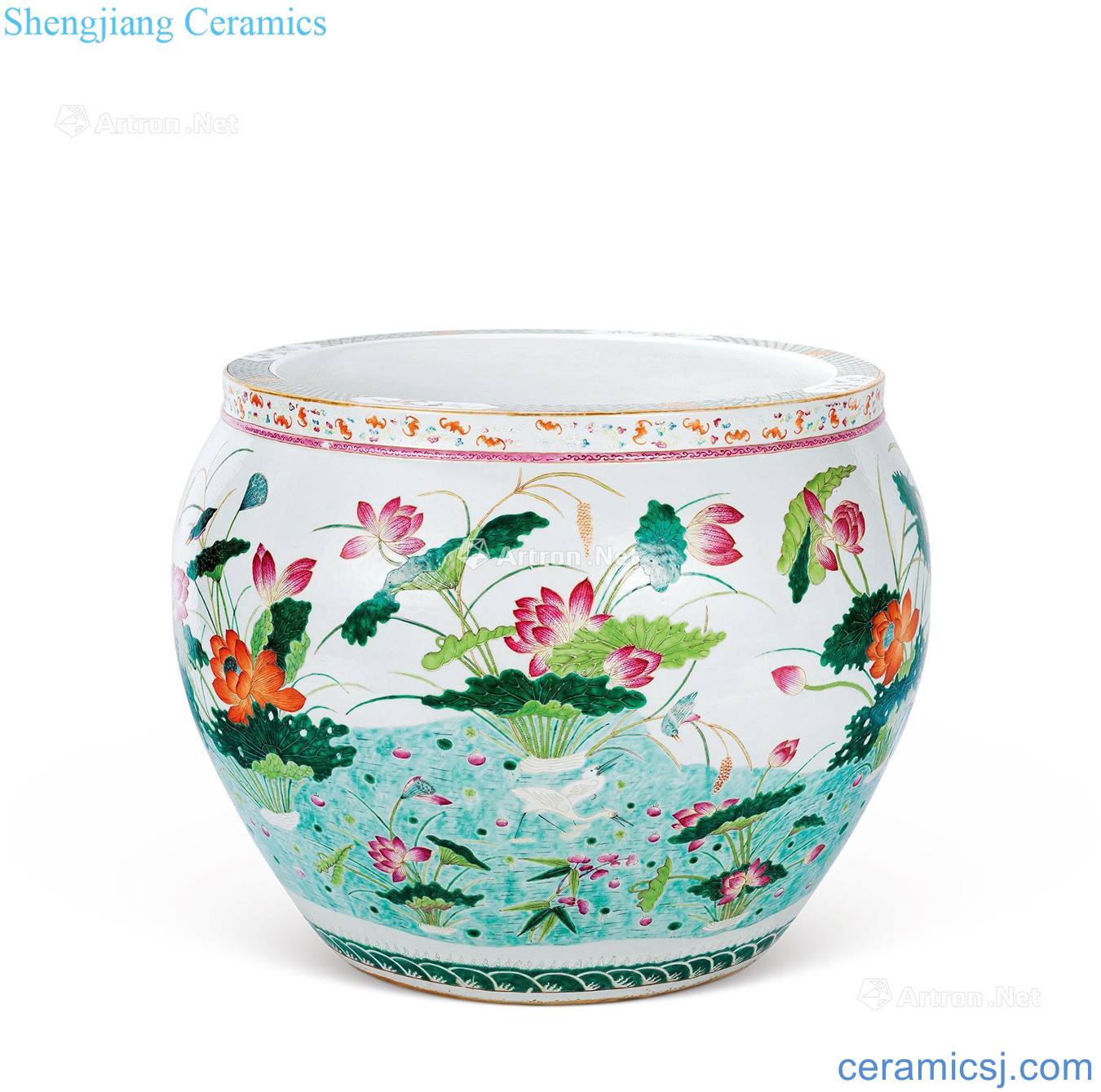 Pastel lotus pond reign of qing emperor guangxu qing boring cylinder