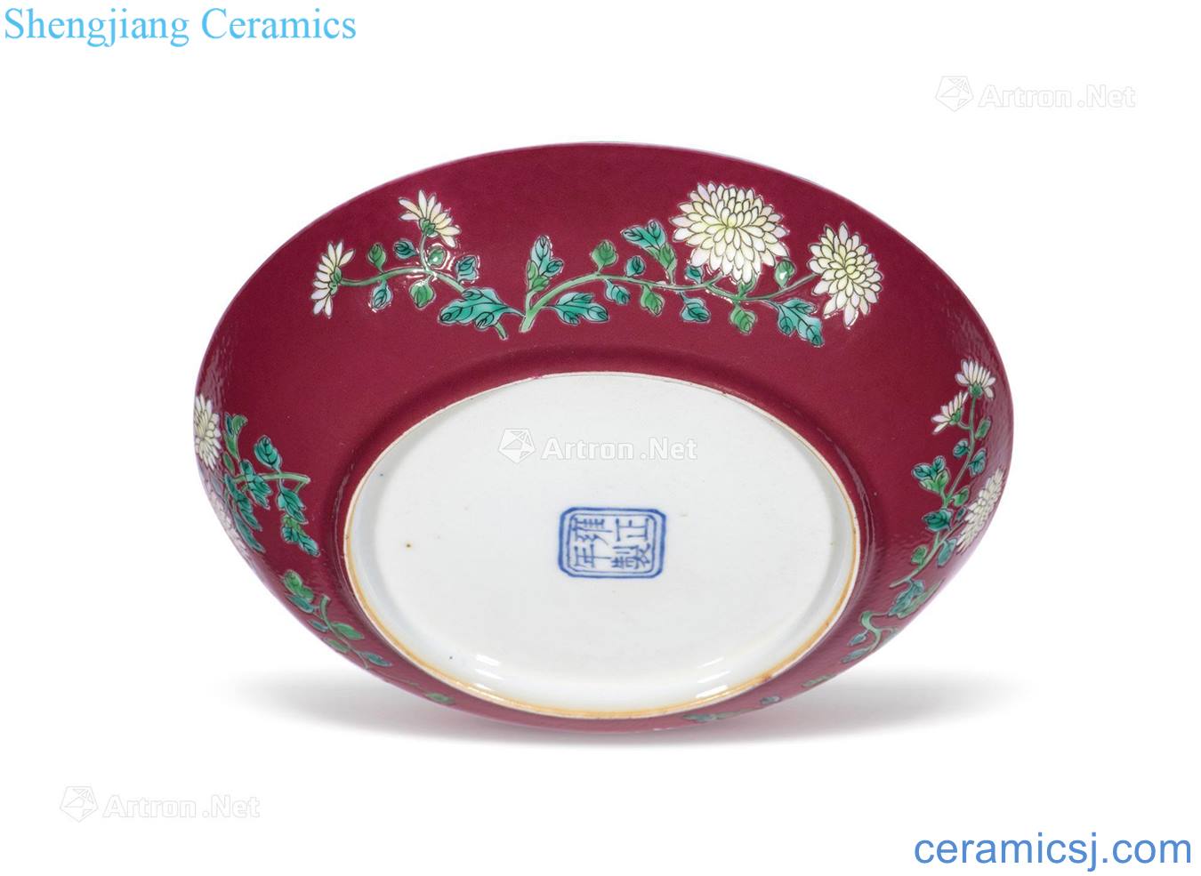 Qing yongzheng carmine red glaze enamel chrysanthemums tray