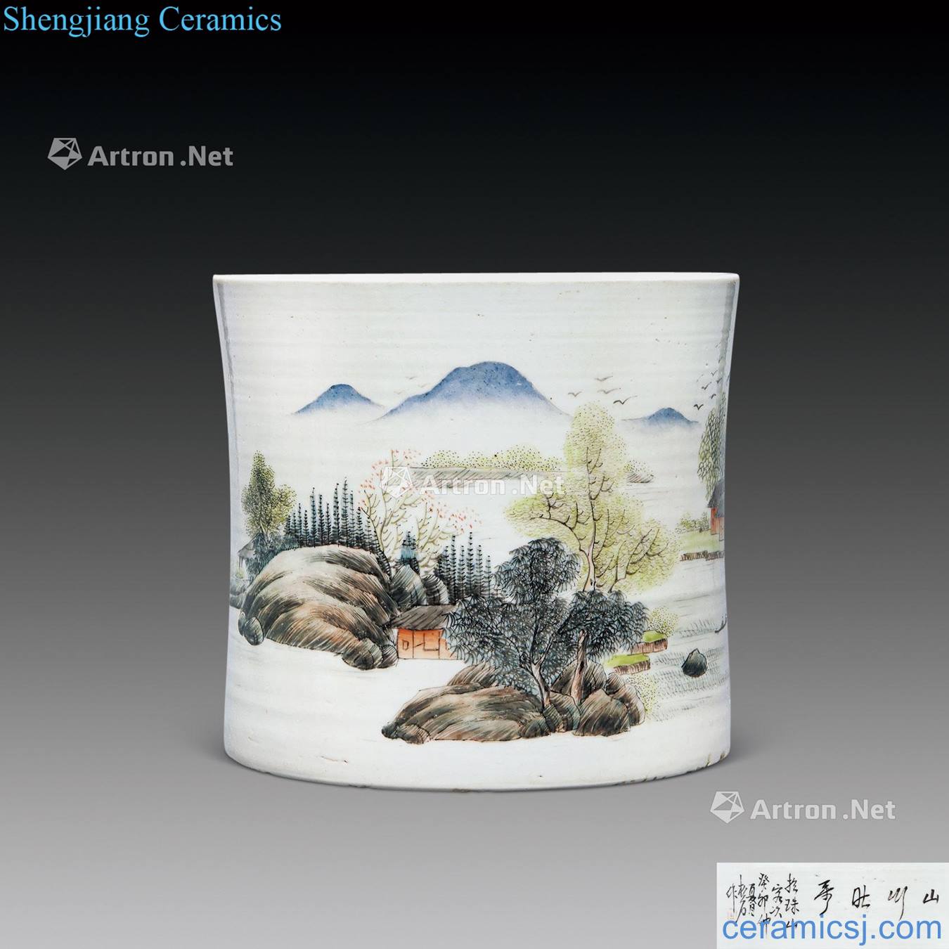 Clear pastel landscape character brush pot