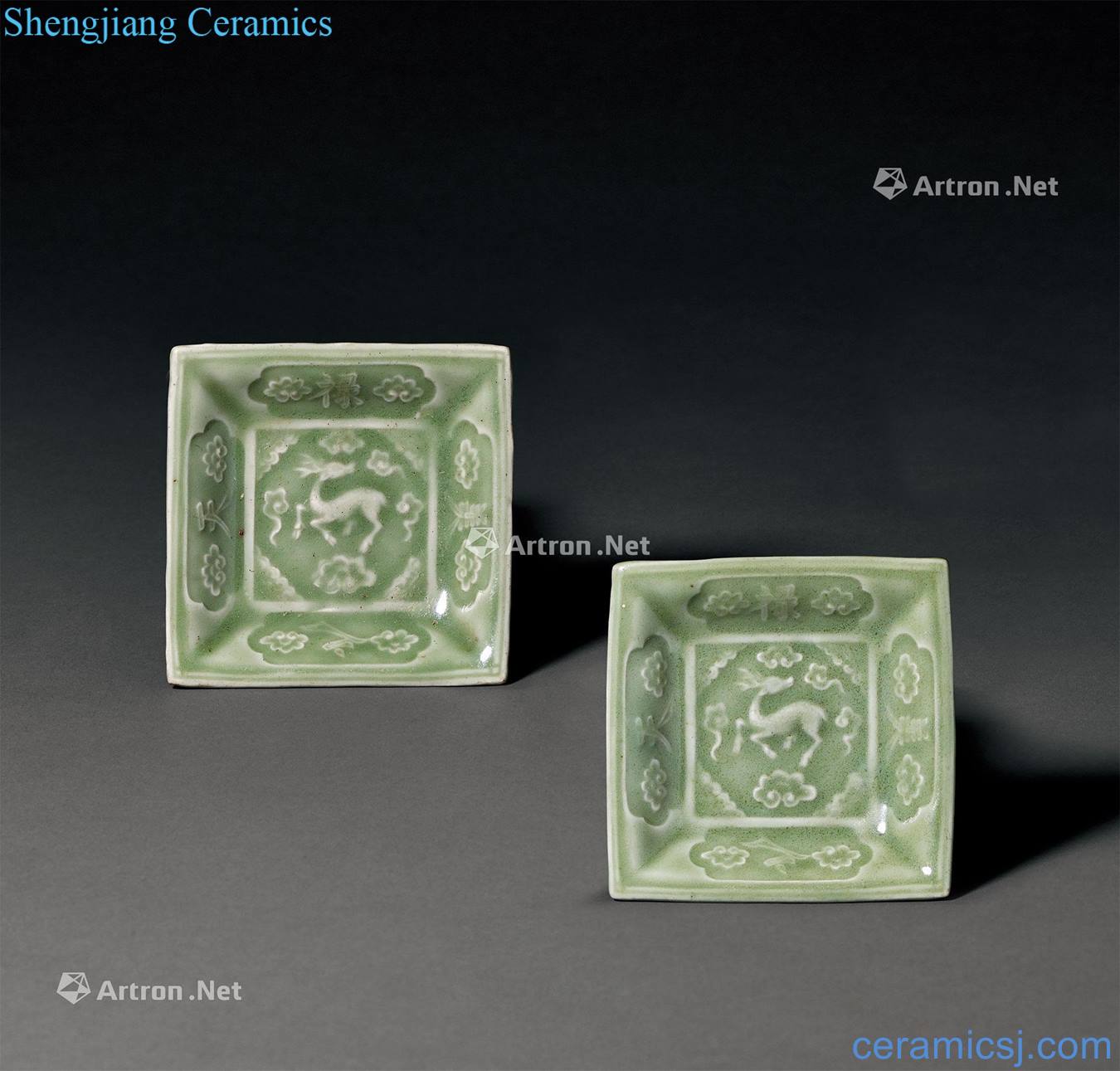 yuan Longquan celadon green glaze "the beauty of the day John Paul" square plate (a)