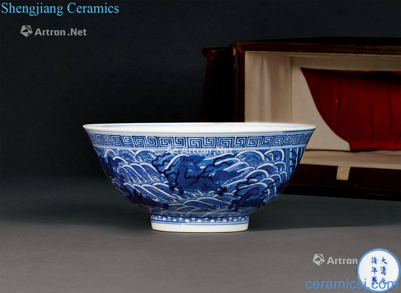 Qing guangxu Blue sea grain big bowl