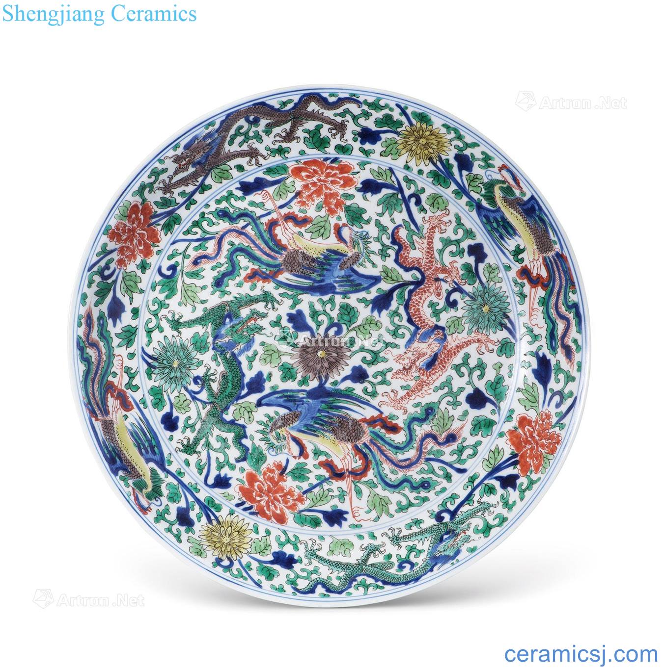 The qing emperor kangxi Blue and white color longfeng flower tray
