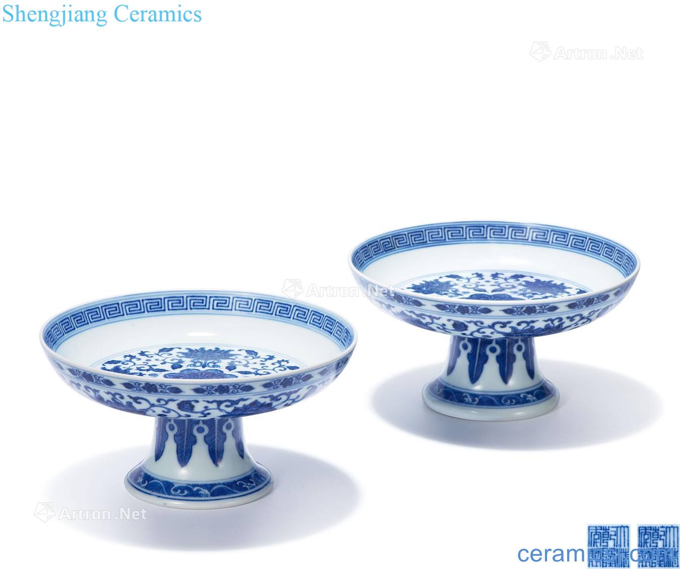 Qing qianlong Blue and white tie up branch passionflower lines best plate (a),