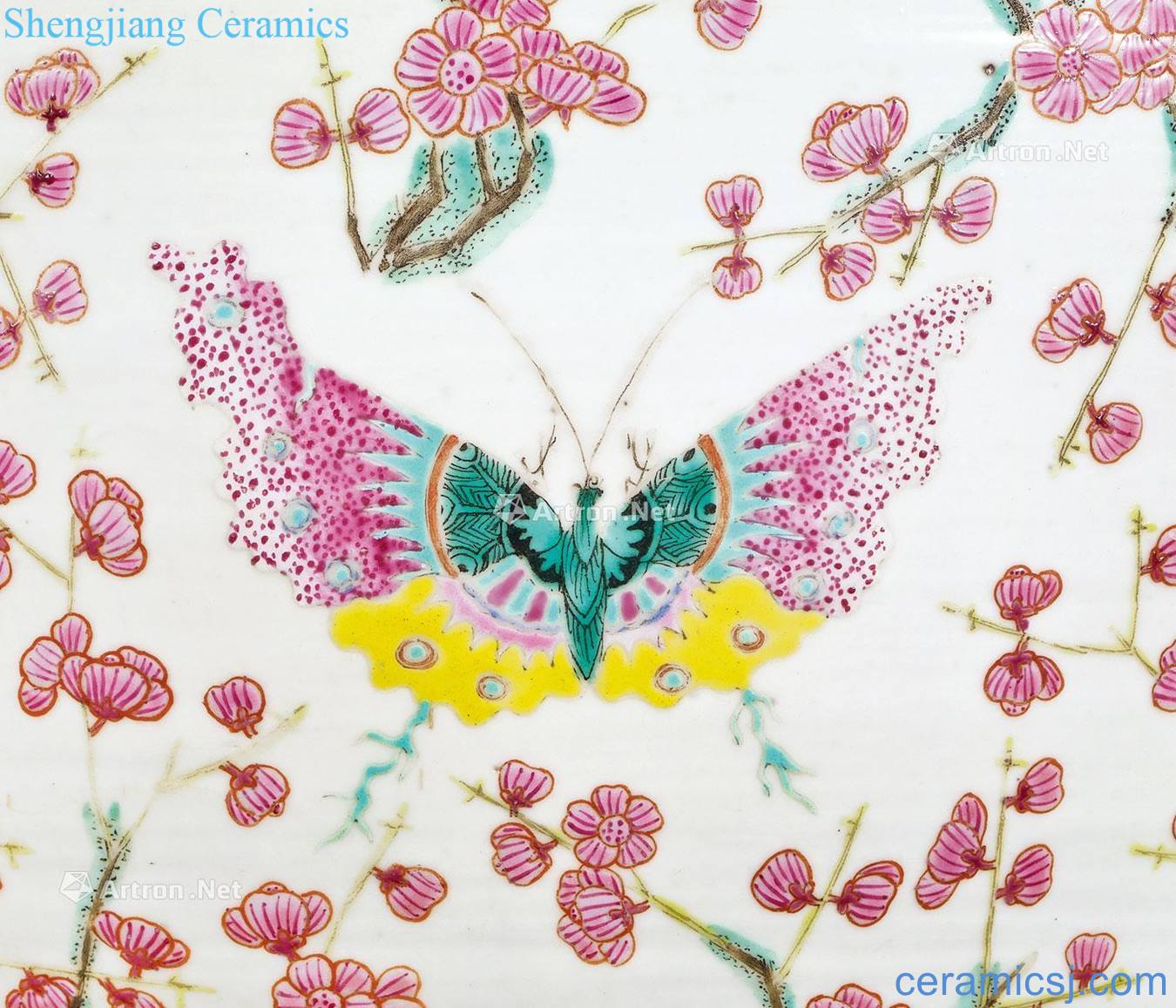 Pastel reign of qing emperor guangxu plum flower butterfly figure big flower pot