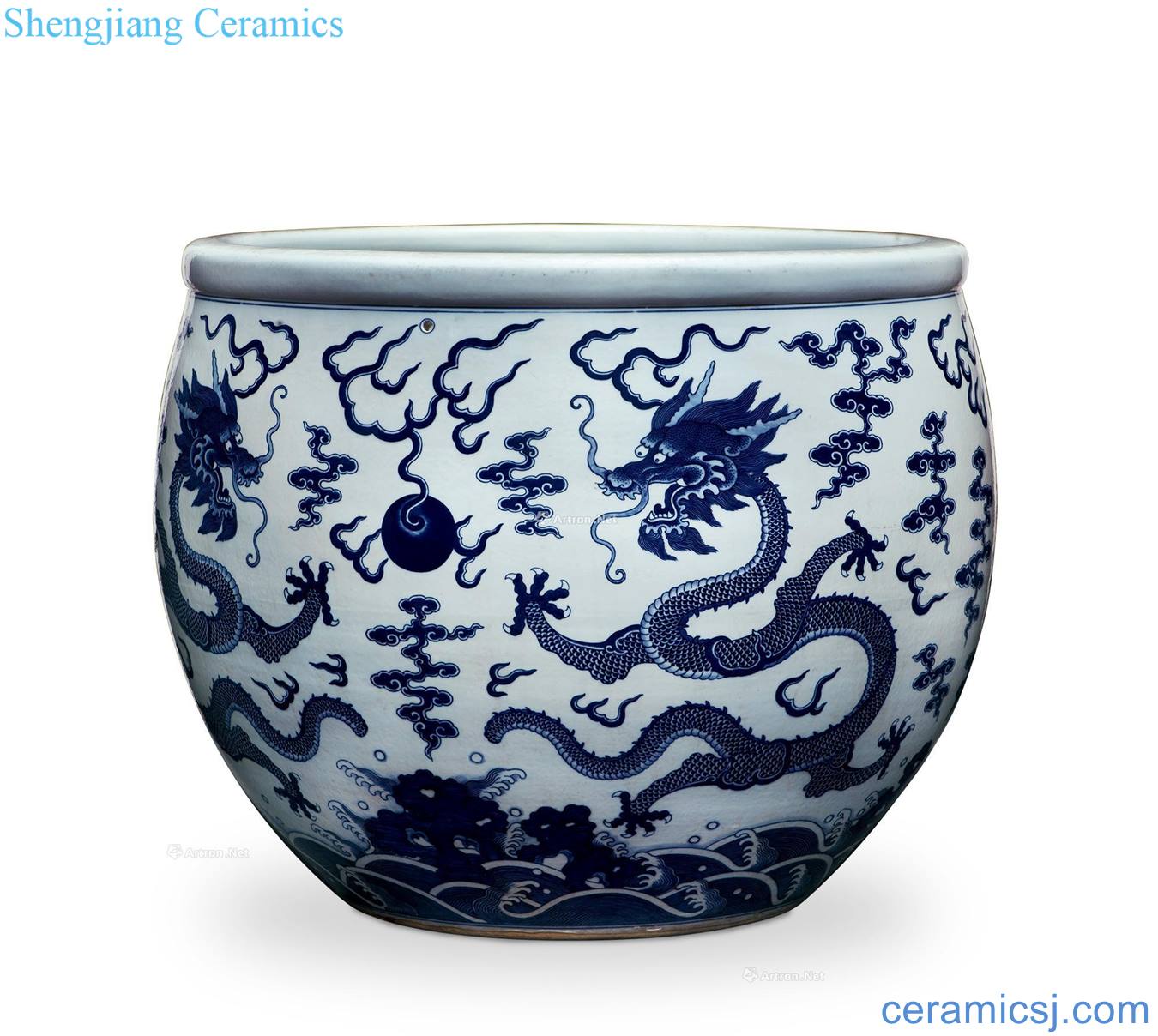 Qing daoguang Blue and white dragon vats