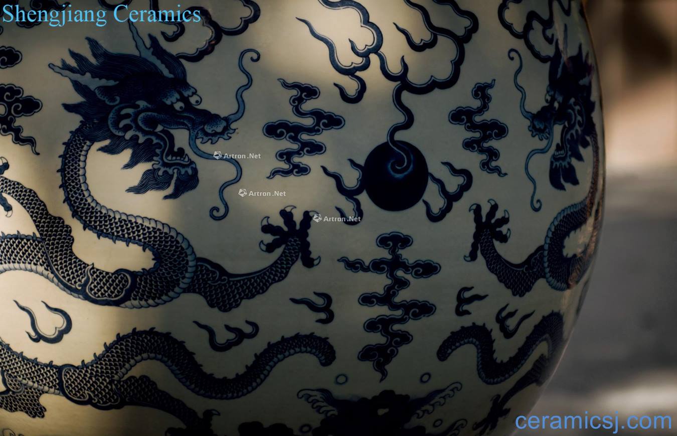 Qing daoguang Blue and white dragon vats