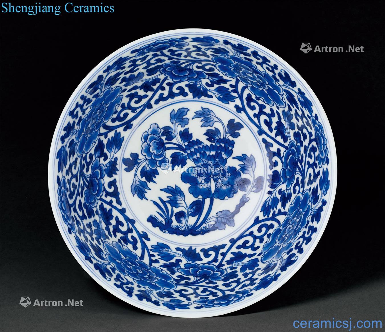 The qing emperor kangxi Blue and white peony green-splashed bowls