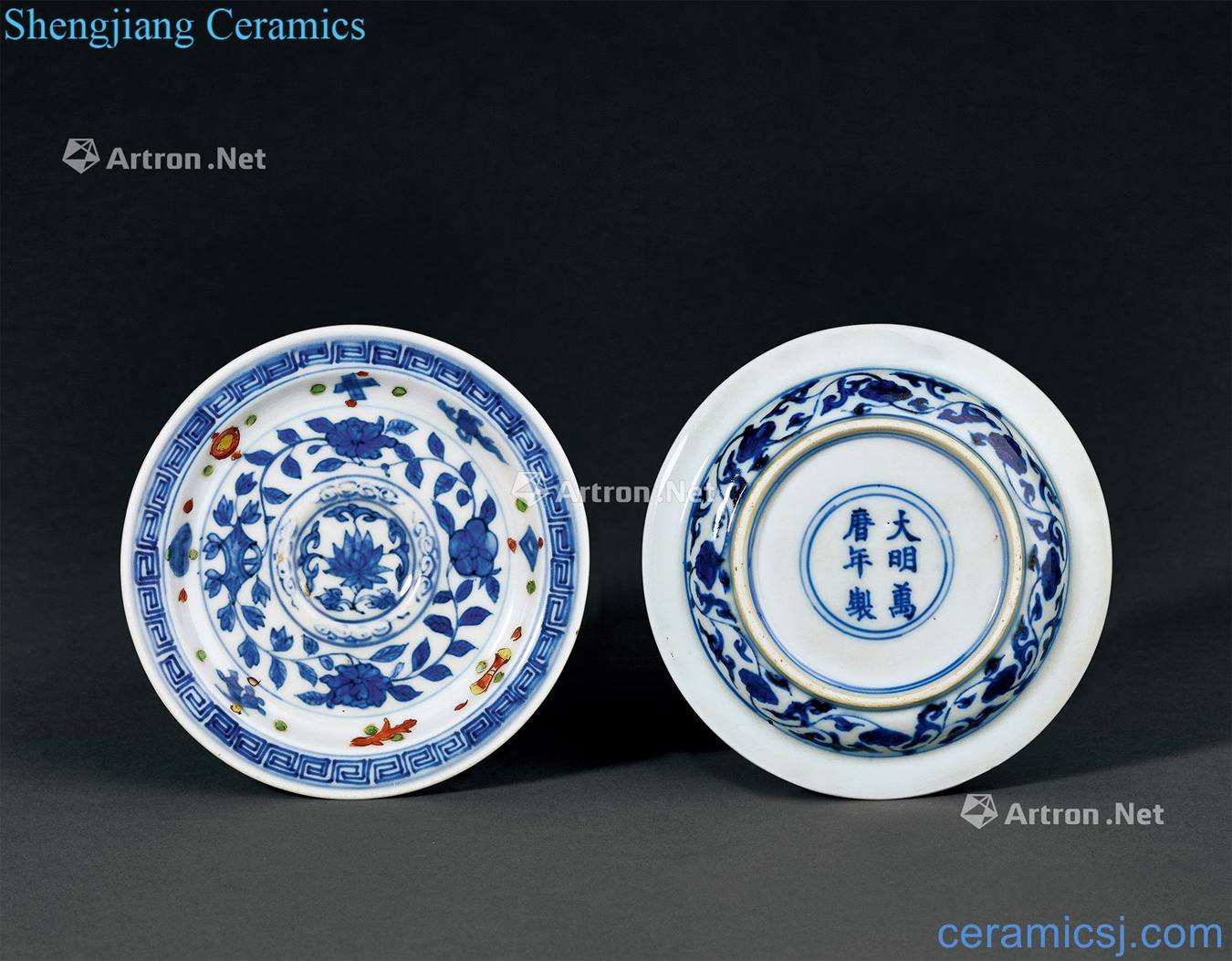 Ming wanli Blue and white color around branches of the four seasons flower grain tray (a)