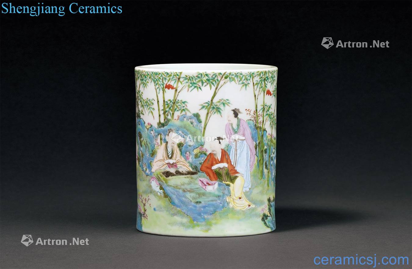 Qing qianlong pastel YouHuang I brush pot