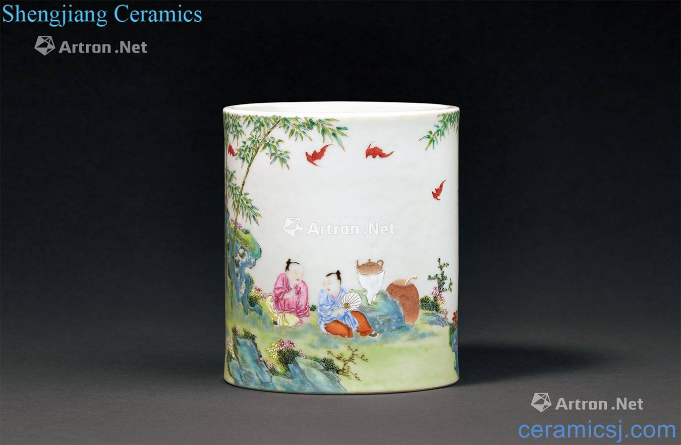 Qing qianlong pastel YouHuang I brush pot