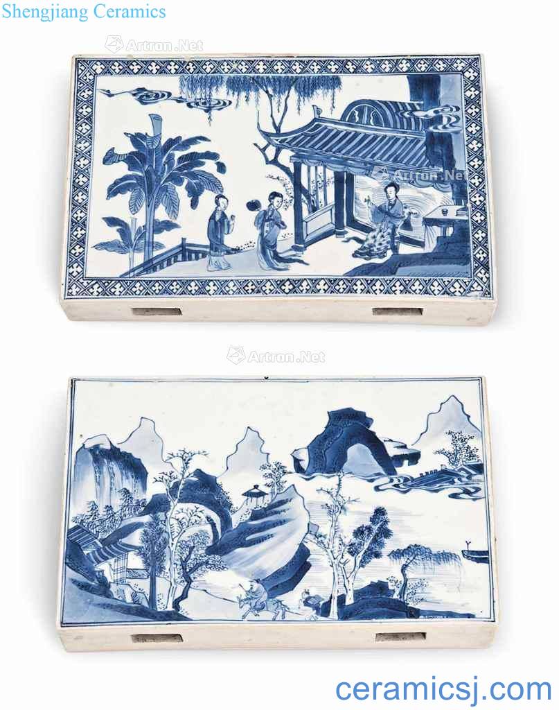 Kangxi (1662-1722), A TWO - SIDED BLUE AND WHITE RECTANGULAR tiles