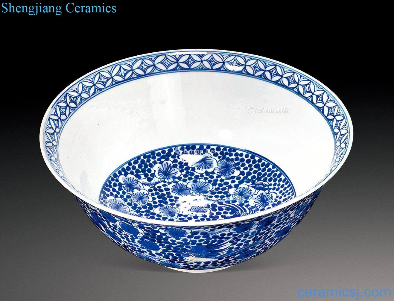 Qing dynasty blue and white flower green-splashed bowls