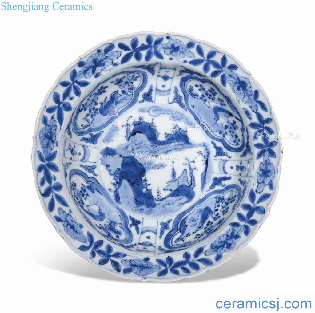 Wanli period (1573-1619), A BLUE AND WHITE FOLIATE - RIMMED KRAAK PORCELAIN BOWL