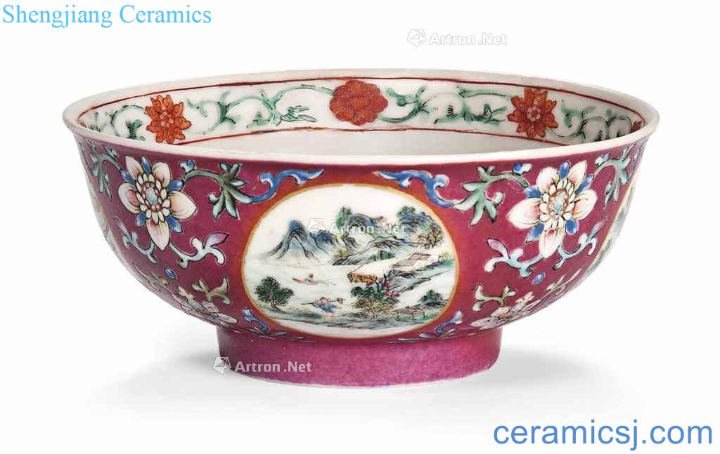Daoguang period (1821-1850), A SMALL FAMILLE ROSE RUBY - GROUND MEDALLION BOWL