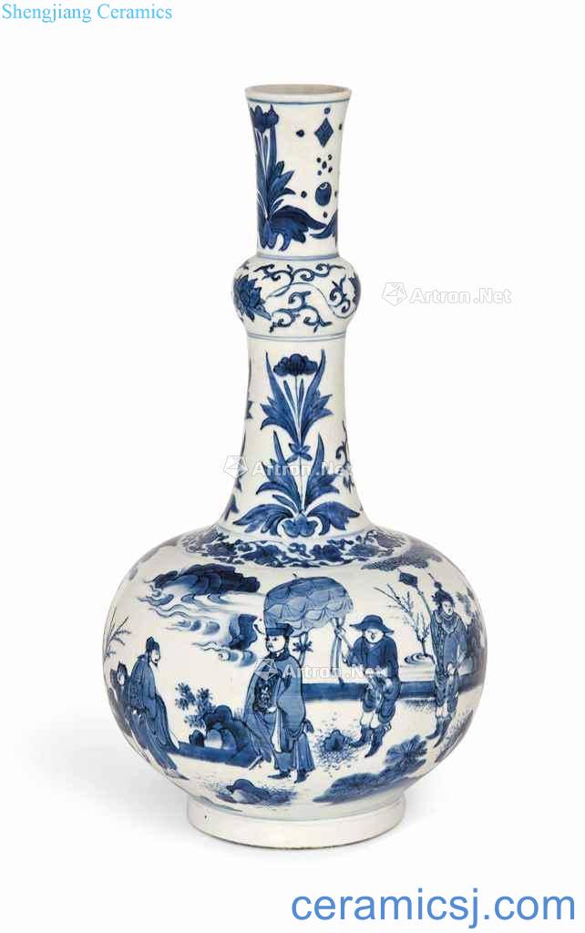 CHONGZHEN PERIOD A BLUE AND WHITE "FIGURAL BOTTLE VASE