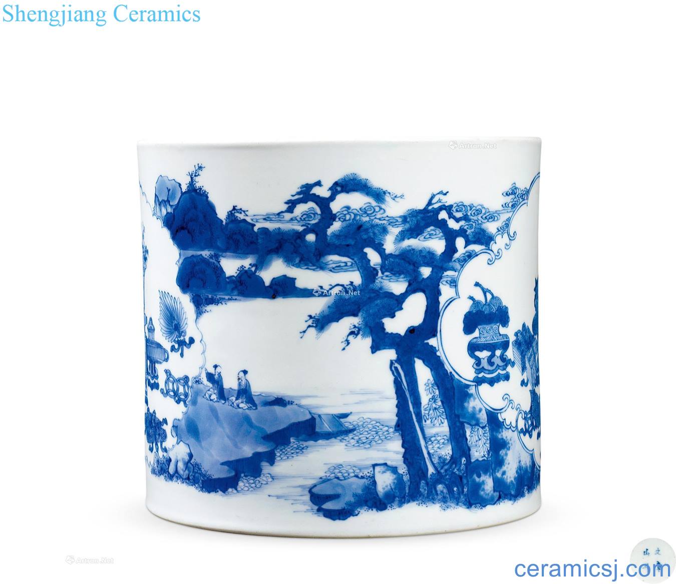 The qing emperor kangxi "mountain bucket" stories of blue and white pen container
