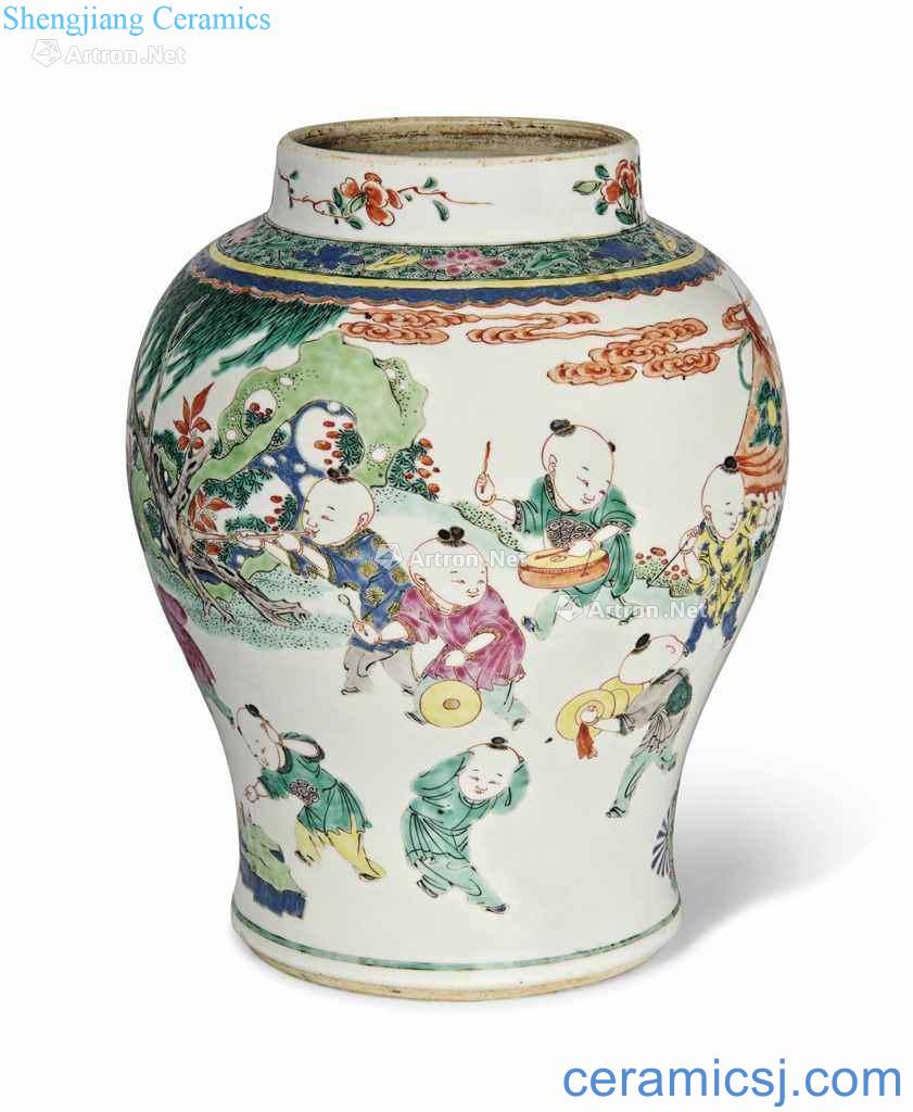 In the 18th century A FAMILLE ROSE 'BOYS' JAR