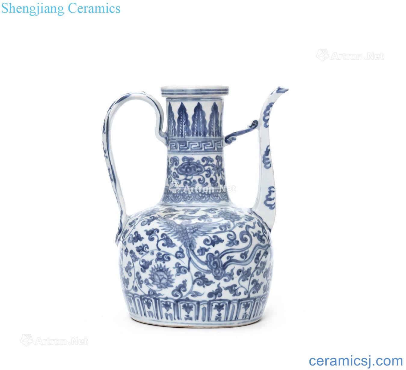 About 1500 years Blue and white phoenix wear grain ewer