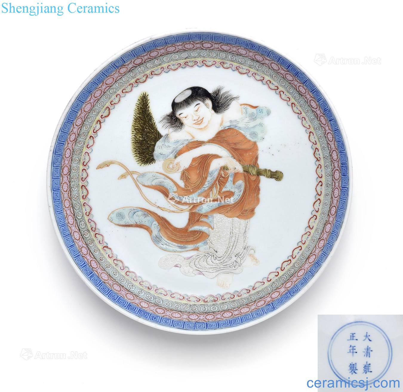 Qing yongzheng wil red glaze famille rose Liu Haitu plate