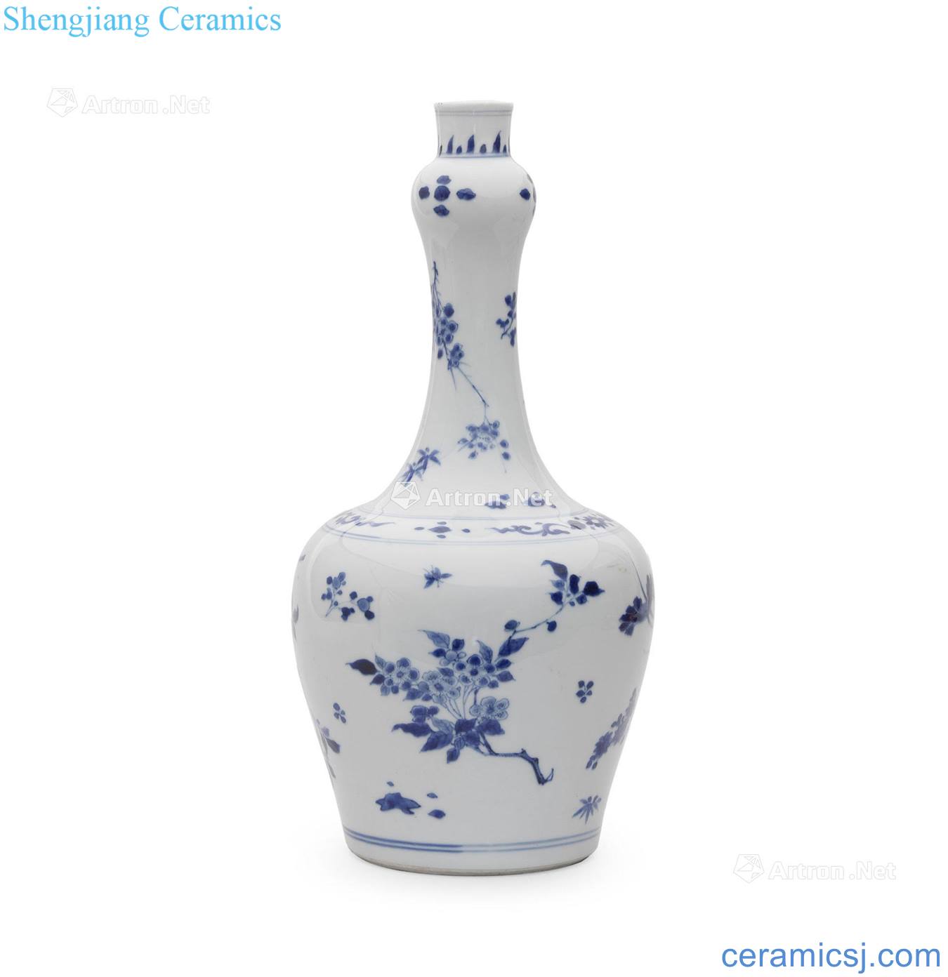 About 1640 years Blue and white flowers fold branch lines a bell jar