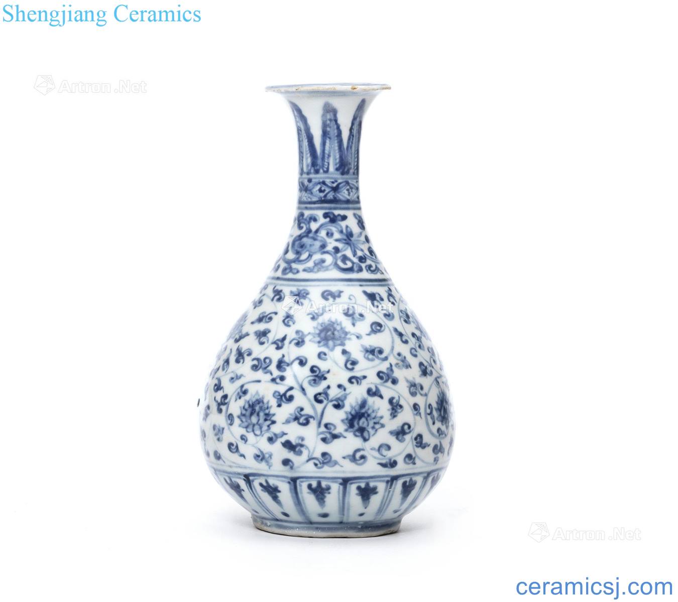 About 1500 years Blue and white lotus flower grain okho spring bottle