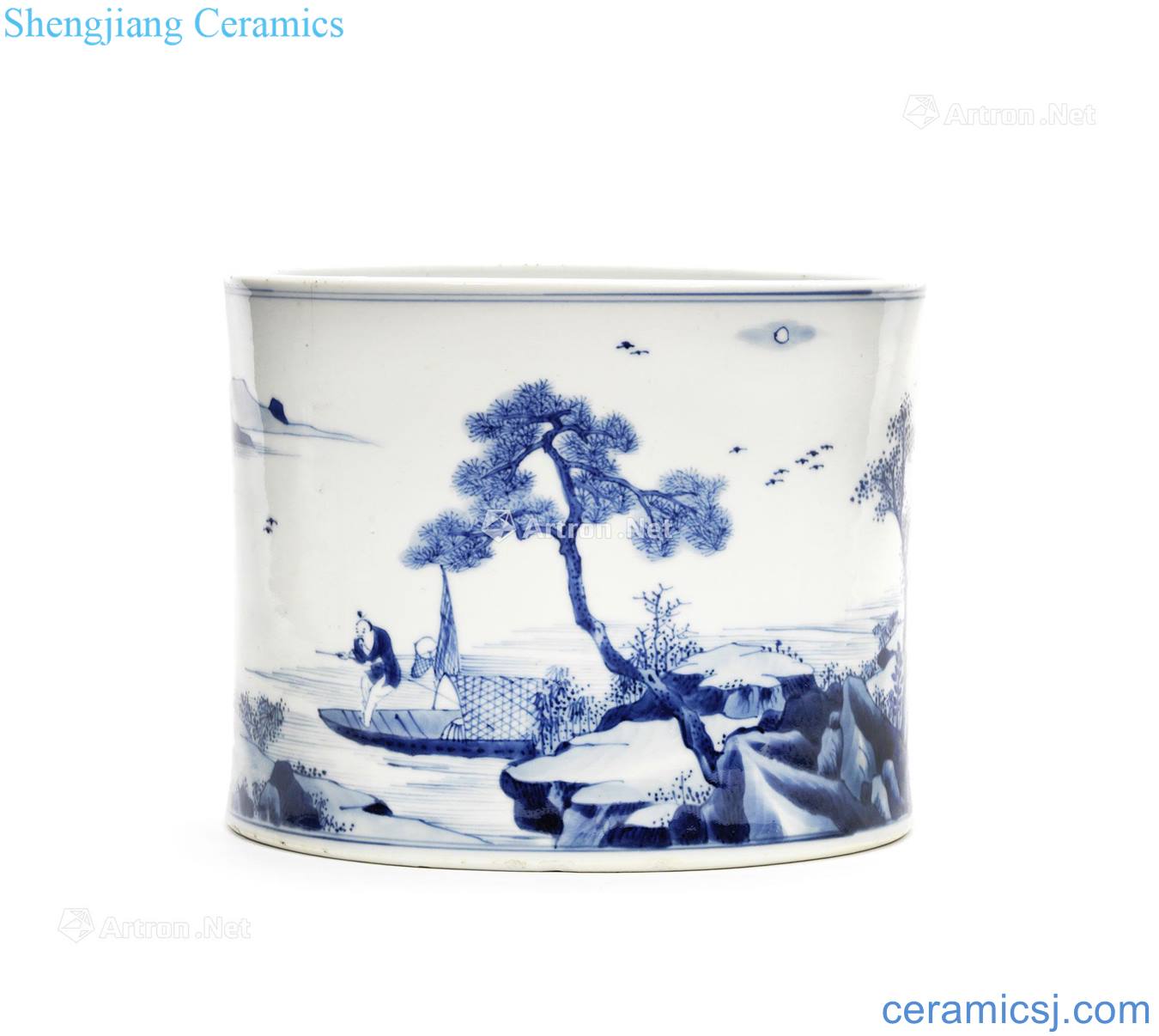The qing emperor kangxi porcelain figure pen container and white water rafting