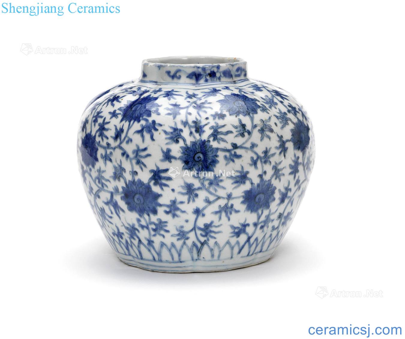 Ming wanli Blue and white lotus flower grain melon leng cans