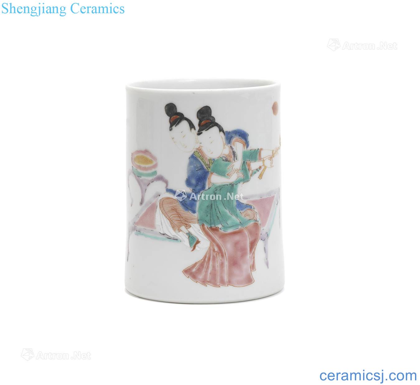 Qing yongzheng pastel ladies of intention such as pen container