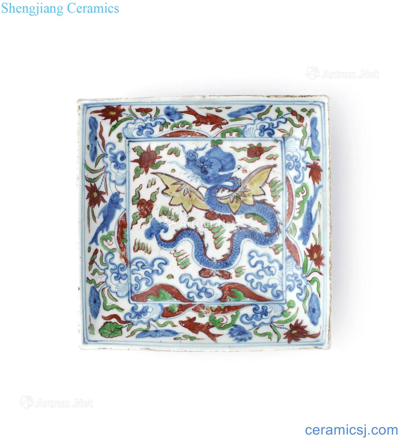 Ming wanli Colorful dragon climbing moire square plate