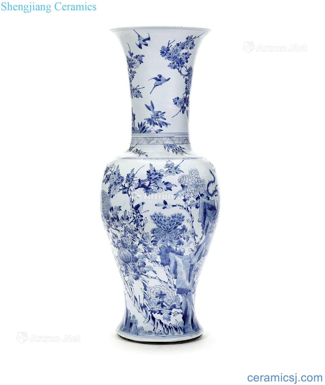 The qing emperor kangxi Figure ombre statue of blue and white flowers and birds