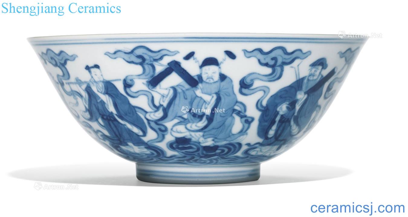 Qing qianlong blue-and-white Taoist immortals 盌 lines