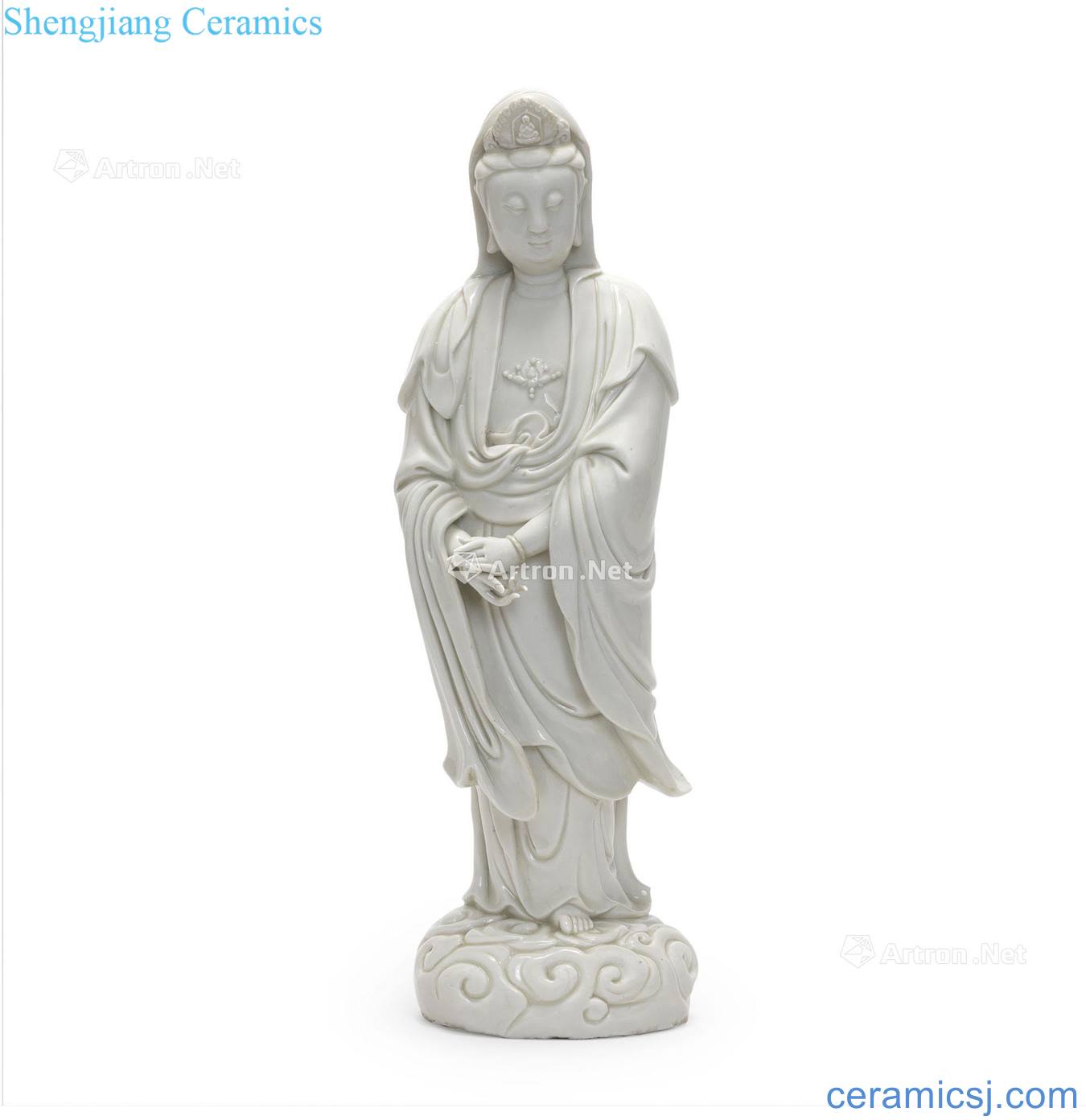 In the 17th century Dehua white porcelain guanyin stands resemble